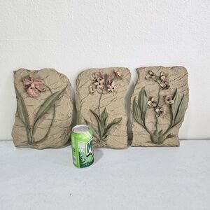 VINTAGE Home Interiors and Gifts Resin Wall Plaques 3D Floral Design 3 Piece Set